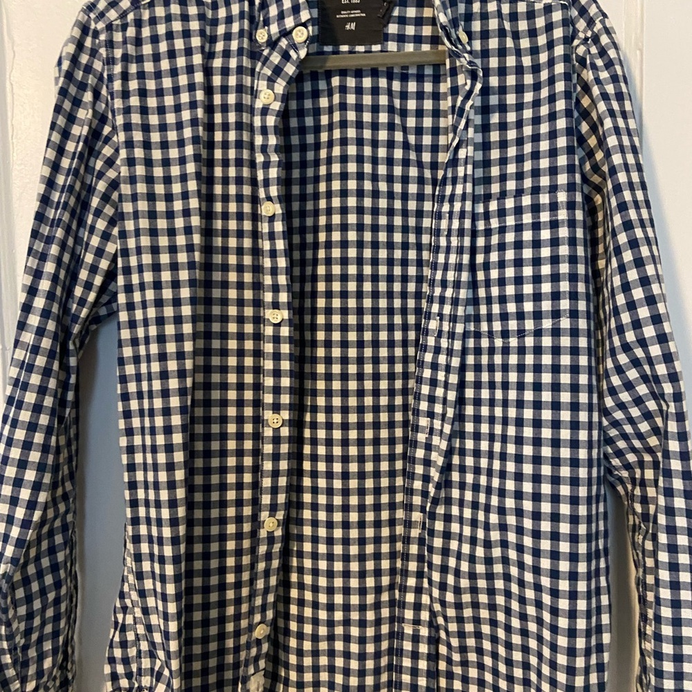 H&M Blue and White Checkered Men's Shirt